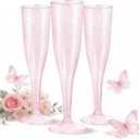 WDF 36 Pack Pink Glitter Plastic Champagne Flutes - 7OZ Disposable Pink Glasses Glitter Champagne Flutes Plastic for Party/Wedding/Spring/Mother's Day