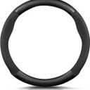 Ergocar Round Shape Carbon Fiber & Microfiber PU Leather Steering Wheel Cover Anti-Slip Car Steering Wheel Protector Breathable Sweat Absorbent Sport for Diameter 38cm15"-Black
