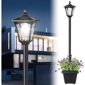 72" Solar Lamp Post Light, Outdoor Waterproof Solar Pole Light with Planter, Cool White for Porch, Yard, Driveway, Garden, Patio Decor