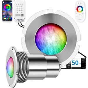 1.5 Inch LED RGBW Multicolor Inground Pool Light and Spa Light, IP68 Waterproof, AC 120V, 50ft Cable with Controller, APP & Remote Control