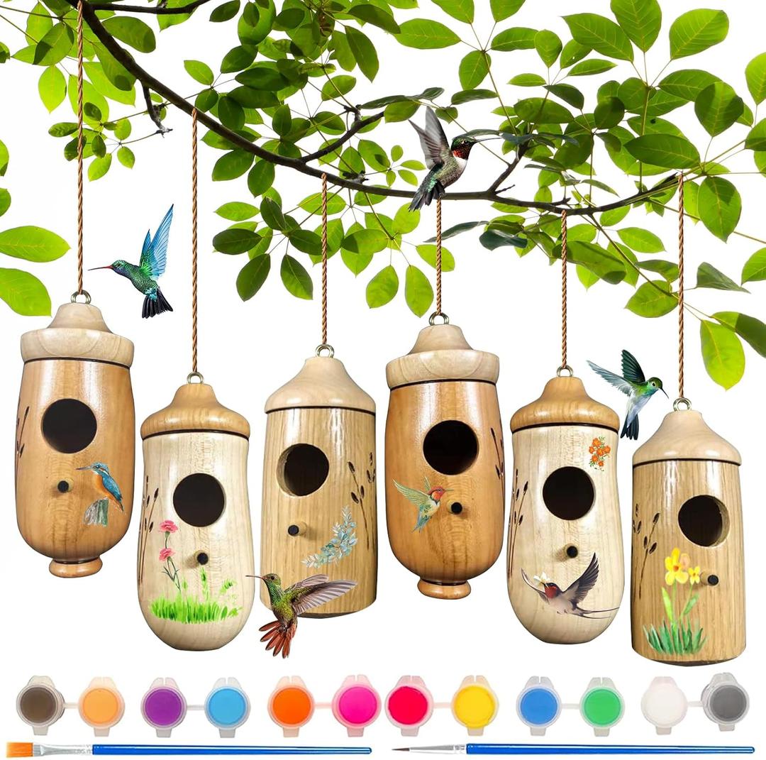 Natural Wooden Hummingbird House - A Charming Retreat for Your Feathered Friends for Outside Gift for Nature Lovers(6PCS)