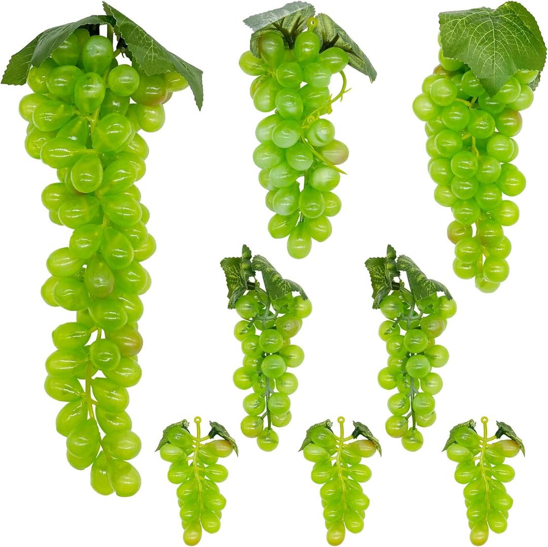 Woohome 8 Bunches Artificial Grape Fake Grapes, Green Decorative Grapes Bunches with Vines for Vintage Wedding Favor Fruit Wine Decor Faux Fruit Props