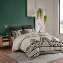 INK+IVY Marta Flax Linen/Cotton Duvet Set, Modern Boho Design with Trim Accent, Breathable All Season Cover for Comforter Bedding, Matching Shams, King/Cal King(104"x92") Natural 3 Piece