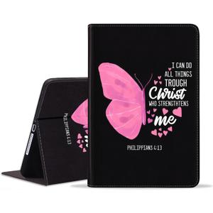 WEUIUJKILO Case for iPad (A16) 11th Generation 11 Inch 2025,iPad 10th Generation 10.9 Inch 2022,PU Leather Folding Stand Smart Cover with Auto Sleep/Wake,Butterfly Quote Bible Verse Philippians 4-13