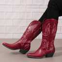 SelRoys Cowboy Boots for Women Cowgirl Mid Calf Western Boots Embroidered Stitched Pointed Toe Chunky Block Heel Brown Red Black US5-11 (Red, S)