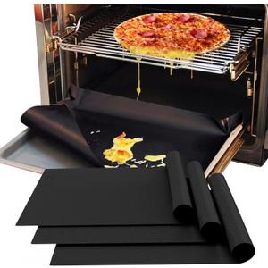 3 Pack Oven Liners for Bottom of Oven, 16x24 Inch Thick Heavy Duty Non Stick Teflon Oven Mats, BPA and PFOA Free Reusable Oven Liners for Bottom of Electric Oven (Black)
