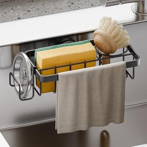 TAILI 4-in-1 Rustproof Sink Caddy & Sponge Holder with Removable Strong Suction Cup for Kitchen Sink - Black