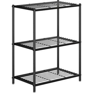 3Tier Adjustable HeightStorage Shelves Black Metal Shelf Organizer, Wire Shelving Unit and Storage, Standing Storage Rack for Kitchen, Pantry, Garage, Room, Basement(black, 3-Shelf No wheels)