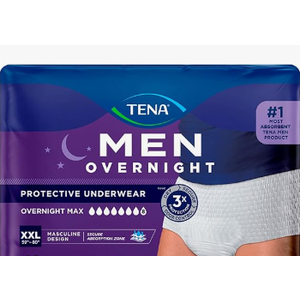 TENA MEN Protective Incontinence Underwear for Men, Overnight Max Absorbency, White, XXL, 12 Pieces, Pack of 4