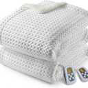 CAROMIO Heated Blanket King Size with LCD Dual Controller, Waffle Weave Fast Heating Electric Blankets, 10 Heat Levels & 1-12H Time Settings, ETL Certified, Machine Washable, Off White, 100" x 90" OEKO-TEX STANDARD 100