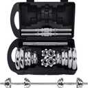VIVITORY Fitness Dumbbells Set, Adjustable Weight Sets up to 44 lbs, with Metal Connecting Rod Used As Barbell, Chromed Weights, Hardcover Gift Box, Home Gym Work Out Training Equipment