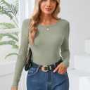Women Long Sleeve Crewneck Rib Knit Slim Fit Shirts Basic Tee Tops 2024 Casual T-Shirt Going Out Workout Outfits (Small)