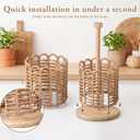 1 Pcs Natural Woven Rattan Paper Towel Holder 13.4 Inch Countertop Dispenser with Rattan Weaving Cage and Solid Wood Base, Rustic Farmhouse Kitchen Decor for Napkins and Roll Towels