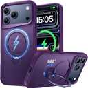 Compatible with iPhone 17 Pro Max Case, with 360 Magnetic Stand [Compatible with MagSafe] [Military Drop Protection] Shockproof Translucent Matte Case for 17 Pro Max 6.9", Purple