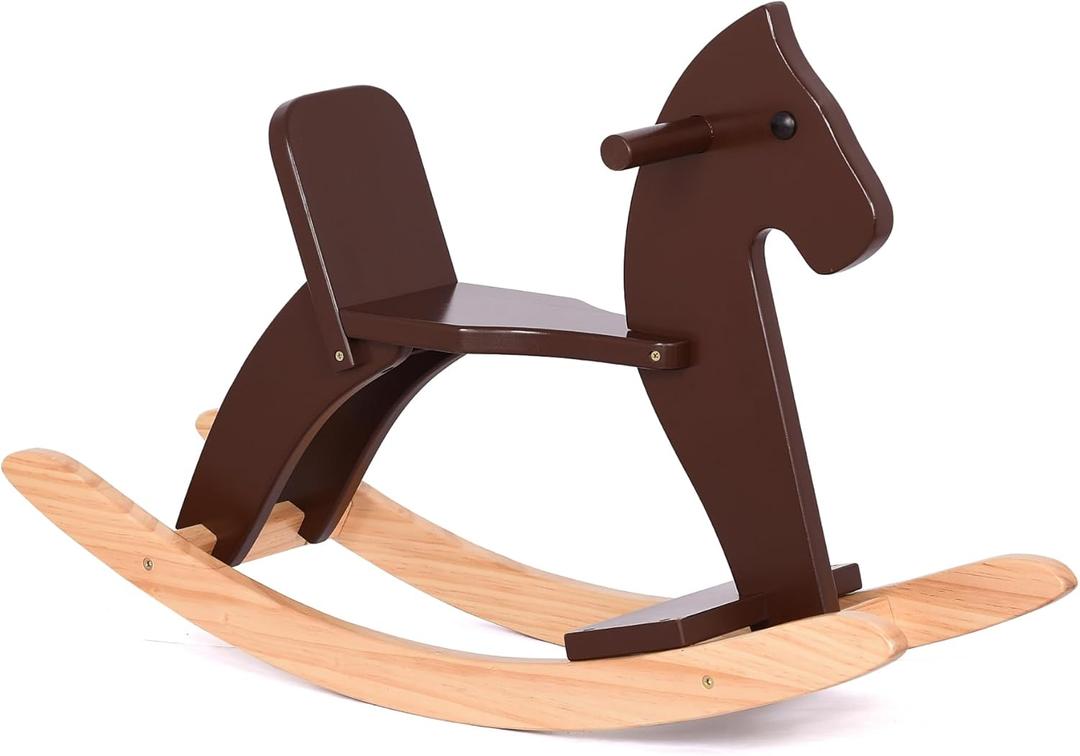 Rocking Horse Baby Ride On Toy for Kids Wooden Classic Design with Pedal and Safe Backrest Ideal Gift for Toddlers (Classic, Espresso)