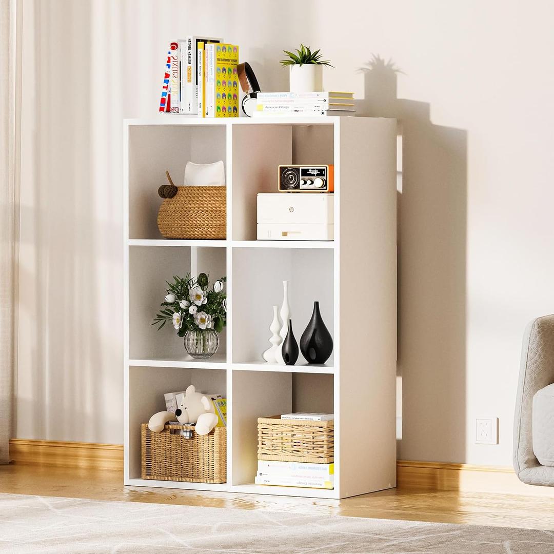 COMHOMA 6 Wood Cube Storage Organizer with Open Back and Removable Back Panels, 11In White Cube Storage Bookshelf, Cubicle Shelf Bookcase for Home Office Bedroom Living Room, Vertical or Horizontal, 23 inches x 11 inches x 35 inches