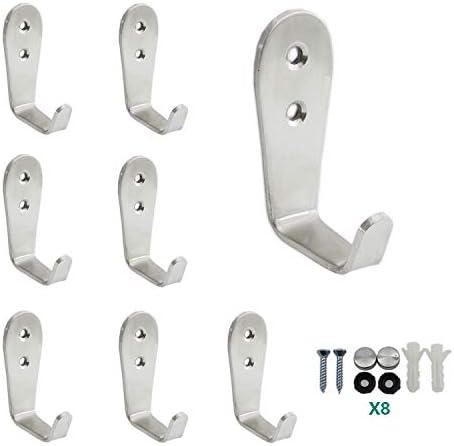 Pack Of 2Ulifestar Stainless Steel Coat Hooks, Heavy Duty Metal Hangers for Hanging Towels, Keys, Hats - Kitchen & Bathroom Wall Mounted Indoor/Outdoor Hooks with Installation Screws - 8 Pack