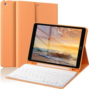 for iPad 9th 8th 7th Generation Case with Keyboard 10.2 Inch, Detachable Wireless Folio Keyboard Cover with Pencil Holder, iPad 10.2 Inch 2021/2020/2019 Model, Orange