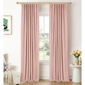 INOVADAY 100% Blackout Curtains for Bedroom, Blush Pink Black Out Curtains 72 Inch Long, Clip Rings Linen Blackout Drapes, Thermal Insulated Room Darkening for Living Room, 2 Panels - W50xL72