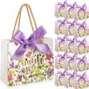 Moinchore 40 Pack Wildflower Thank You Gift Bags with Handles Small Thank You Party Favor Bags with Bow Wedding Welcome Tote for wedding Holiday Bridal Shower Party(Vintage Purple Flowers)