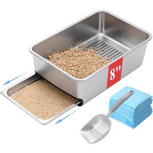 8" Pull-Out Sifting Cat Litter Box for Pine Pellets