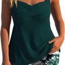 Modlily Surplice Tankini Swimsuits for Women, Two Piece Print Bathing Suit, Modest Coverage Tank Top with Board Shorts (Green, XXL)