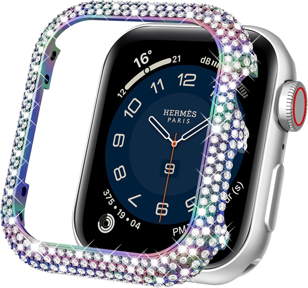 Mosonio Metal Case Cover Compatible with Apple Watch S11 S10 46mm, Full Bling Metal Watch Frame for Women, Shiny and Durable Protective Case Cover for iwatch Series 11 10(Colorful,46mm)