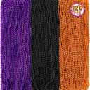 120 PCS Halloween Beads Necklaces, Black Purple Orange Beads Bulk, Halloween Party Accessories Parade Necklaces, Happy Trick Treat Mardi Gras Supplies Party Supplies Stuff
