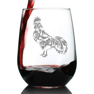 Bevvee Rooster Stemless Wine Glass - Farm Animal Themed Decor and Chicken Gifts - Large 17 Oz (Set of 1)