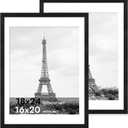 iRahmen 18x24 Picture Frame Set of 2 with Plexiglass, Black Poster Frame Display 16x20 Picture with Mat or 18 x 24 Without Mat, Wood Photo Frame for Gallery Wall Mounting Horizontal and Vertical