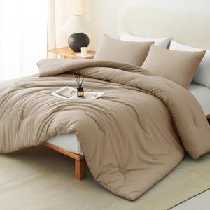 CozyLux Queen Comforter Set Taupe, 3 Pieces Solid Comforters Queen Size Breathable Quilted Bedding Sets, Luxury Soft Lightweight Bed Set with Down Alternative Comforter and 2 Pillowcases All Seasons