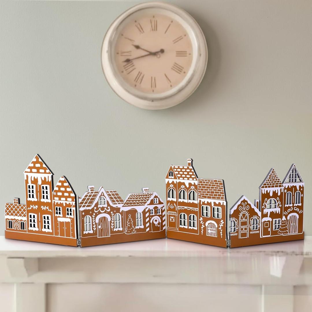 Thyle Wooden Christmas Houses Sets Christmas Tabletop Gingerbread House Decor, Rustic Desk Shelf Ornaments Xmas Village Set for Xmas Centerpieces Home Table Shelf Kitchen Decor