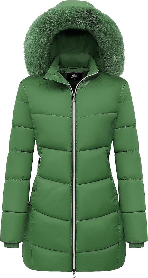 MOERDENG Women's Winter Windproof Warm Down Coats Waterproof Thicken Hooded fashions Puffer Jacket (Green)XL