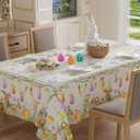 XCHI Bunny Eggs Carrots Flowers Rabbits Easter Tablecloth Rectangle Table Cloth Washable Table Covers for Indoor Dining Home Party Decorations 60x84 Inch