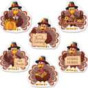 6 Pcs Thanksgiving Bathroom Rug Thanksgiving Turkey Bath Mat Bathroom Decor Farmhouse Turkey Rugs Non Slip Bath Doormat 16 x 16 Inches for Holiday Kitchen Living Room Home