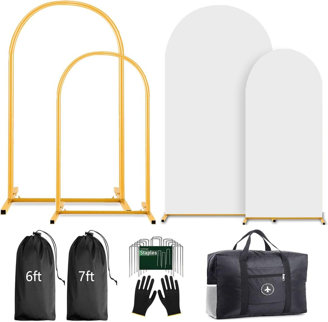 Arch Backdrop Stand and Cover Set (7.2ft,6ft) Birthday Party Wedding Ceremony Bridal Baby Shower Event Decor Gender Reveal (White, 7.2Ft+6Ft)