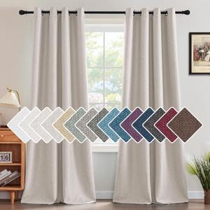 H.VERSAILTEX Linen Blackout Curtain 84 Inches Long for Bedroom/Living Room Thermal Insulated Grommet Linen Look Curtain Drapes Primitive Textured Burlap Effect Window Drapes 1 Panel - Heather Ivory