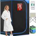 SereneLife Portable Sauna Box for Home, Steam Sauna Tent with Extra Large 4L Steamer - Includes Folding Sauna Chair, Remote Control w/ 9 Heat Levels for in-Home Spa - 2.9' x 2.9' x 5.9'