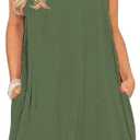 BEUFRI Women's Summer Spaghetti Strap Casual Swing Tank Beach Cover Up Dress with Pockets (Medium, Army Green)