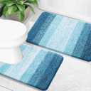 OLANLY Bathroom Rug Set 2 Piece, Soft Absorbent Microfiber Bath Mats and U-Shaped Contour Toilet Rug, Non-Slip, Machine Wash Dry, Plush Shaggy Bath Mats for Bathroom (30"x20"+24"x20", Peacock Blue)