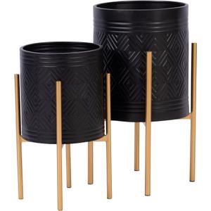 Planters Contemporary Aztec Gold Black Set 2 Iron