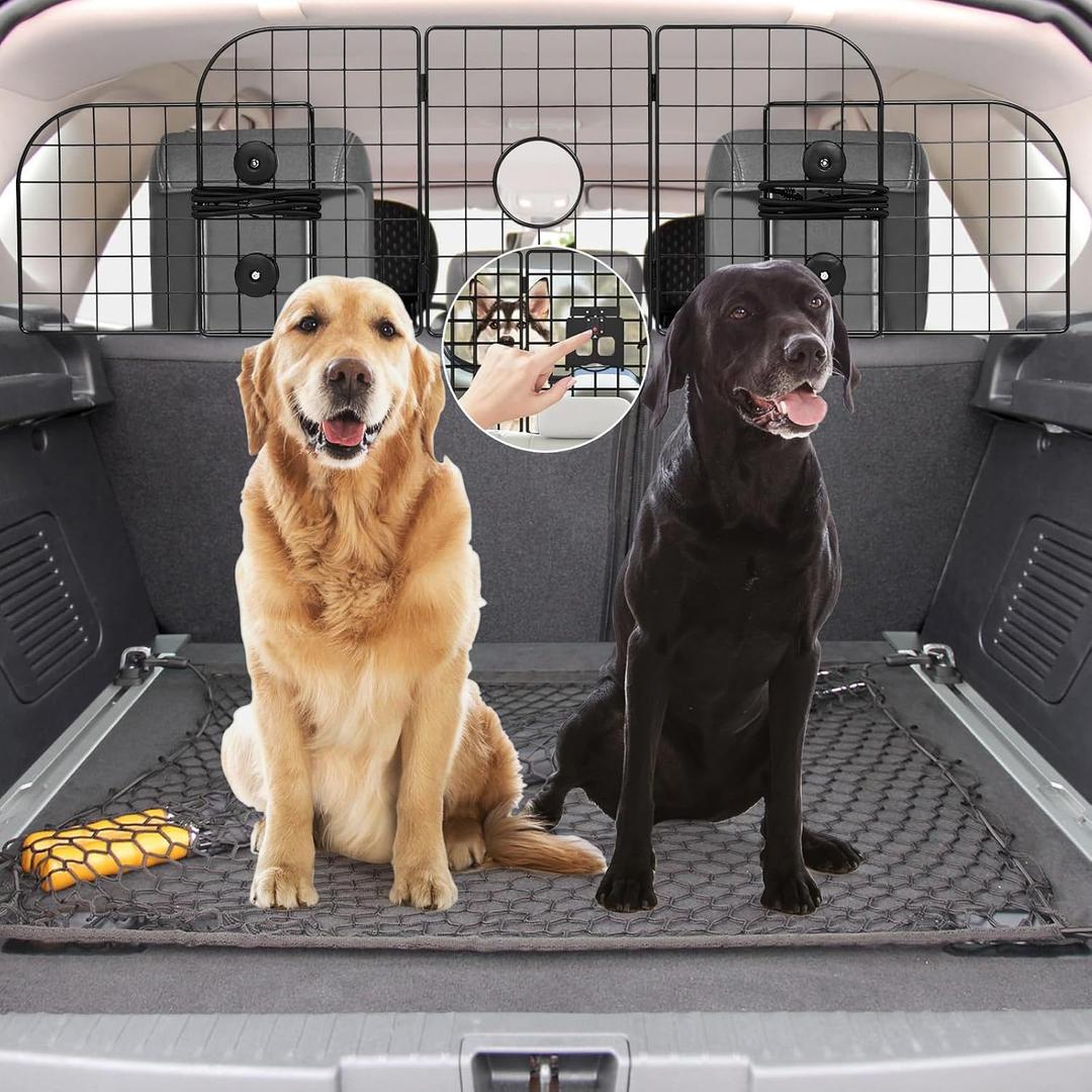 QuliMetal Dog Car Barriers for SUV, Human-Pets Interaction Window, 36.5" to 60" Adjustable, Heavy-Duty Wire Mesh Dog car Barrier for SUVs, Vehicles, Trucks, 2pcs 79In Elastic Ropes Included