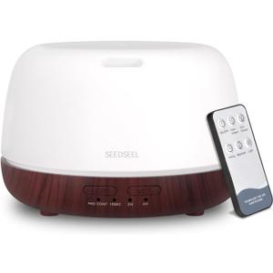 SEEDSEEL 300ML Essential Oil Diffuser,Aromatherapy Diffuser with Remote Control, 7-Color LED Light and 4 Timers,Quiet Auto-Off for Bedroom, Home,Office