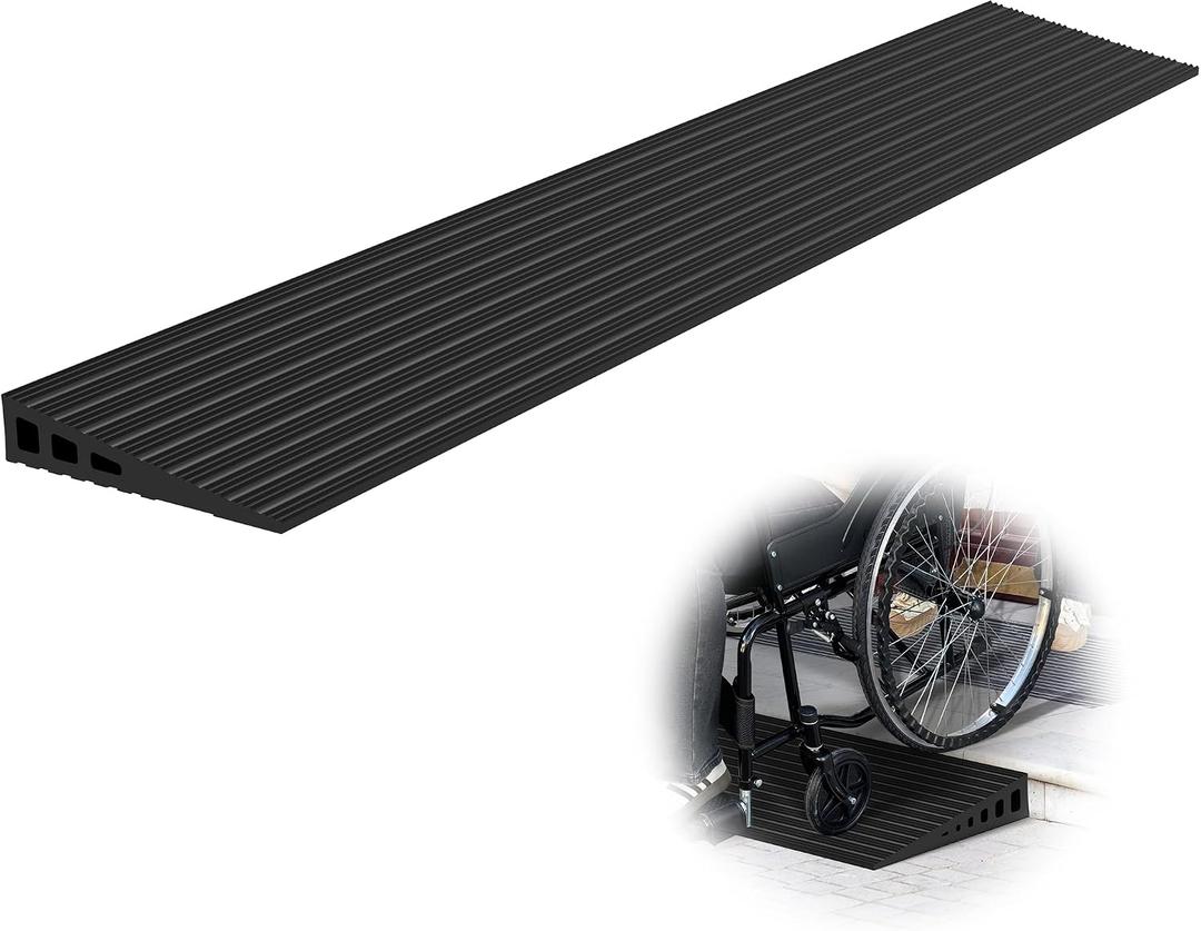 1.2" Rise Threshold Ramps for Doorways, 35.5" Wide Natural Rubber Power Wheelchair Ramp is Adjustable and Cuttable for Doorways, Curb, Sweeper, Power Scooters, 2000 Lbs Load Capacity
