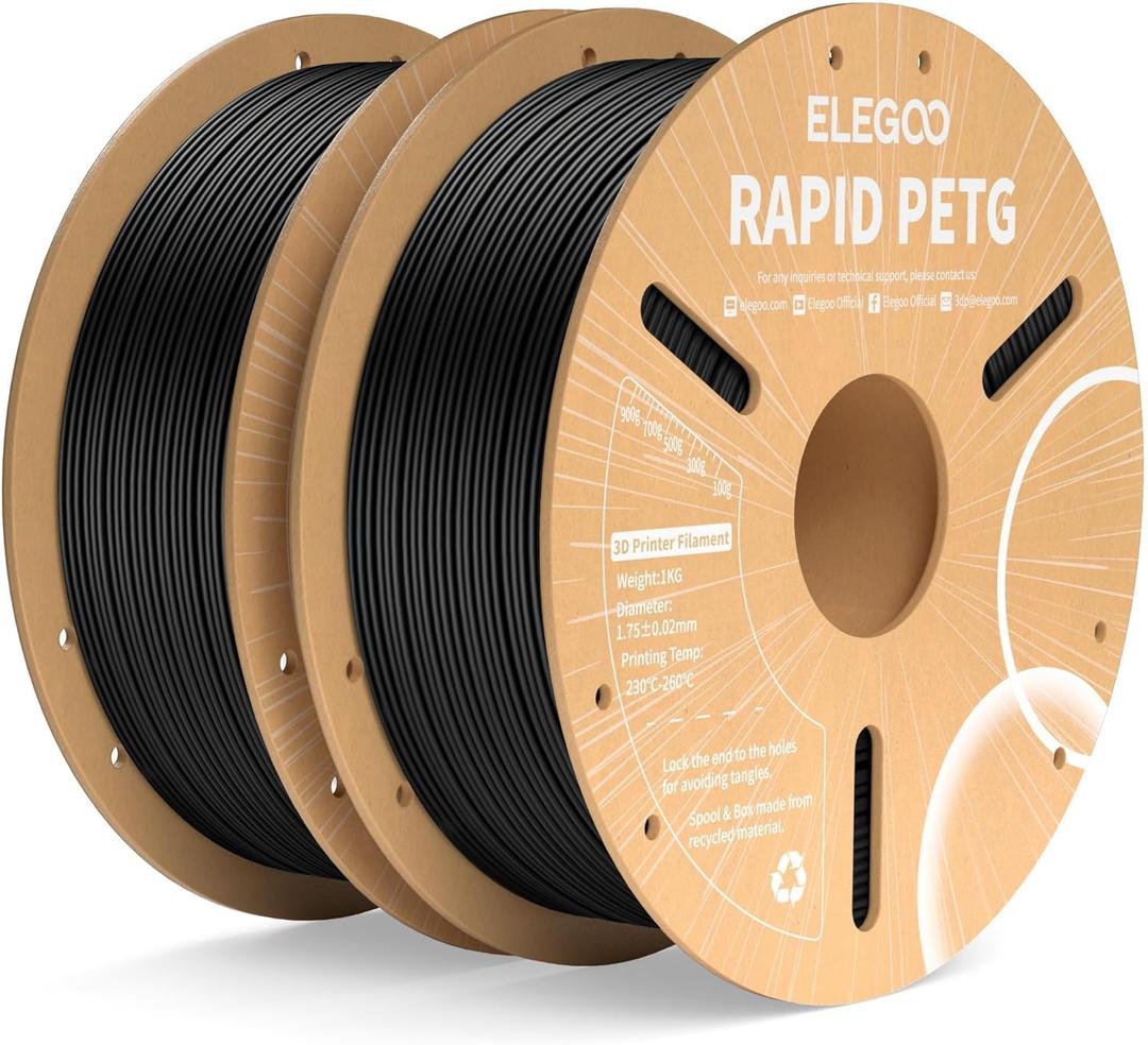 ELEGOO Rapid PETG Filament 1.75mm Black 2KG, High Speed Up to 600mm/s 3D Printer Filament Dimensional Accuracy +/- 0.02 mm, 1kg Cardboard Spool(2.2lbs) Fits for Most FDM 3D Printers