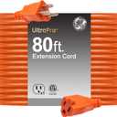 GE Outdoor Long Extension Cord, 80 Ft, Grounded Heavy Duty, 16AWG 3 Prong, ETL Listed, Orange (81703)