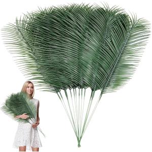 Hotop 50 Pcs Passover Large Palm Leaves 31 Inches Feast of Tabernacles Artificial Fake Palm Luau Party Greenery Leaves for Safari Jungle Stems Fronds Plant Beach Party Supplies