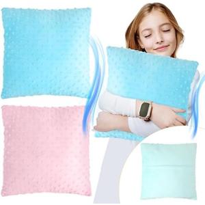 Kigley 2 Pack Vibrating Pillow Sensory Pillow for Kids Pressure Activated 12 x 12 Massage with Textured Stimulation Bumps for Relieve Pain Stress Autistic Children Adults Gifts(Blue, Pink)
