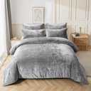 Fredsure Distressed Velvet Comforter Set, 5 Pieces Light Grey King, Distressed Velvet Face and Brushed Microfiber Reverse