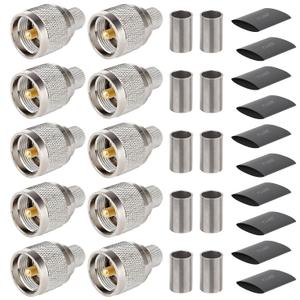 XRDS -RF PL259 UHF Male Coax Connectors 10PCS, PL259 Crimp Connector Kit for 50 Ohm LMR400 RG8 RG213 9913 Coaxial Cable, Ideal for Antenna, Radio, and Communication Systems